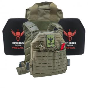 Shellback Tactical Defender 2.0 Active Shooter Armor Kit with Two Level IV 1155 Plates, Ranger Green, One Size, SBT-9040-1155-RG