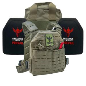 Shellback Tactical Defender 2.0 Lightweight Level IV Ceramic Plates Armor Kit, Ranger Green, One Size, SBT-9040-4SICMH-RG