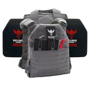 Shellback Tactical Defender 2.0 Lightweight Level IV Ceramic Plates Armor Kit, Wolf Grey, One Size, SBT-9040-4SICMH-WG