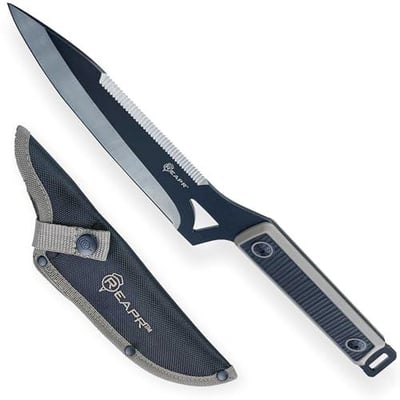 Reapr Versa Camp Fixed Blade Knife 6.5" Black-Cerakote 420 Stainless Steel Blade with Serrated Spine & TPR Handle, Full Tang Outdoor Knife with Belt Sheath CTLR-027-TAN-RPR