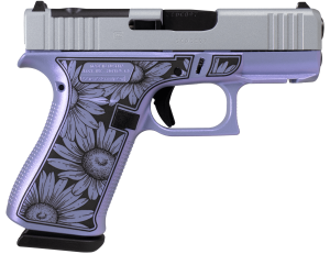 Glock UX4350204FRMOSNDAISYPU G43X MOS Miss Daisy Sub-Compact Frame 9mm Luger 10+1 3.41" Black GMB Barrel  MOS Cut/Serrated Steel Slide  Purple Cerakote Polymer Frame w/Black Daisy Laser Engraving Grip  Ambidextrous 