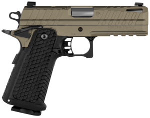 Live Free Armory, Apollo 11 Compact 9mm, 4.15" SS Ported Barrel, Elite Flat Dark Earth Cerakote Optic Cut/Serrated Stainless Steel Slide & Steel Frame w/Beavertail & Picatinny Rail, Textured Grip 