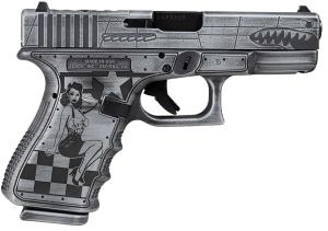 Glock UX4350204NP51M G43X P-51 Mustang 9mm 10+1 3.41" Black GMB Barrel Distressed Gray Cerakote Flying Tiger-Style Cut Steel Slide Bomber Engraved Distressed Gray Cerakote Polymer Frame Distressed Gray Textured With Pin-up Girl Grip