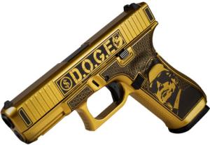 NEW Glock PA195S204NDGE G19 Gen5 D.O.G.E Compact Frame 9mm Luger 15+1 4.02" Black GMB Barrel Glamour Glock Gold Cerakote Serrated Steel Slide With D.O.G.E. Glamour Glock Gold Cerakote Polymer Frame With Trump & Elon 