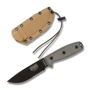 ESEE Knives ESEE-4 Black Coated Partly Serrated Blade with Black Micarta Handle ESEE-4S-MB