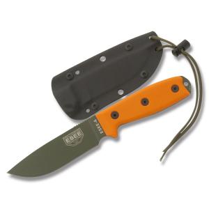 ESEE Knives ESEE-4 Orange Micarta Handle with Black Coated 1095 Carbon Steel 4.50" Drop Point Plain Edge Blade and Black Molded Sheath Model ESEE-4P-OD ESEE-4P- OD