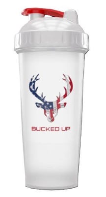 BUCKED UP SHAKER 28OZ WHITE &amp; USA FLAG LOGO BPA FREE 