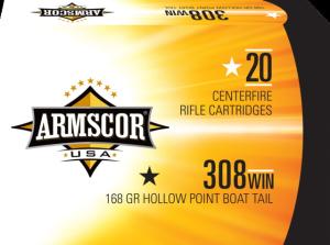 Armscor Precision Inc USA .308 Winchester 168 Grain Hollow Point Boat Tail Brass Cased Rifle Ammunition, 20 Rounds, FAC308-2N-20RD