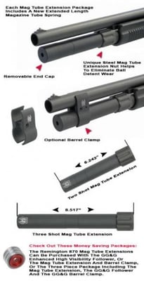 GG&G 3-Shot Magazine Tube Extension for Remington 870 12ga, Black, GGG-1546-3