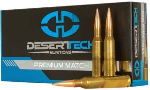 Desert Tech Premium Match .338 Lapua Magnum, 300 grain, Open Tip Match Boat-Tail Brass Cased Centerfire Rifle Ammo, 20 Rounds, DTM-338300-BX 813865021505