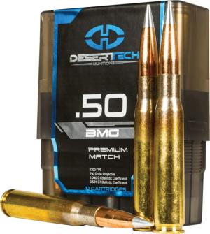 Desert Tech Premium Match .50 BMG, 750 grain, Open Tip Match Boat-Tail Brass Cased Centerfire Rifle Ammo, 10 Rounds, DTM-500750-BX DTM500750BX