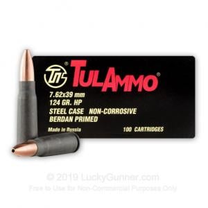 7.62x39mm - 124 Grain HP - Tula - 100 Rounds UL076250