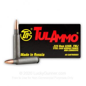 223 Rem - 62 Grain FMJ - TULA  - 1000 Rounds TA223622