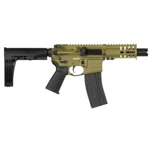 CMMG Mk4 Banshee, Semi-automatic Pistol, 22LR, 4.5" Barrel, Aluminum Frame, Bazooka Green Cerakote, 25Rd, Tailhook MOD 2 Pistol Brace, KAK Slim Flash Can, Threaded 1/2-28, CMMG RML4 Hand Guard, Magpul MOE Pistol Grip, Ambi Sling Plate, Ambi Selector, Ambi
