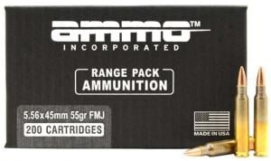 Ammo, Inc. 5.56x45mm NATO 55 Grain Full Metal Jacket Brass Cased Centerfire Rifle Ammo, 200 Round, Box, 556055FMJ-A200 556055FMJA200