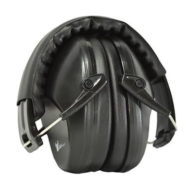 Earmuffs hearing protection with low profile passive folding design 26dB NRR and reduces up to 125dB, black 13010B
