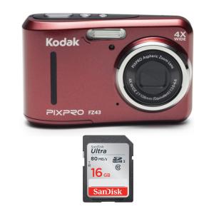 Kodak PIXPRO FZ43 Friendly Zoom (Red) with 16GB Memory Card Bundle in Black
