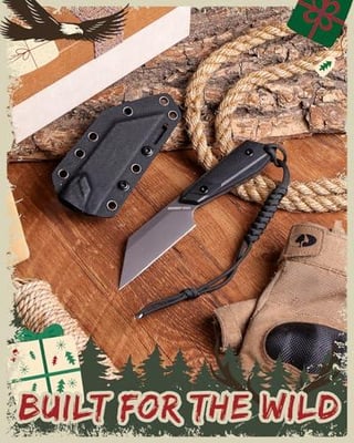 Mossy Oak 7.5" EDC Fixed Blade Knife with Kydex Sheath, 14C28N Full Tang with Emergency Rope, G10 Handle 