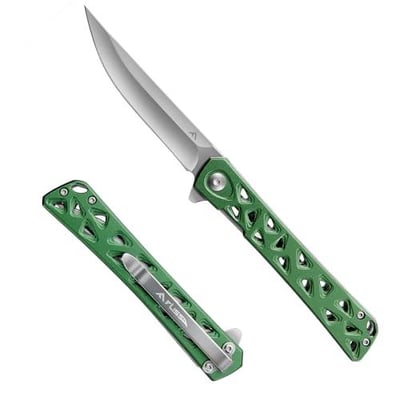 FLISSA 4.5" Folding Pocket Knife, Hollow-out Design Handle, Tactical Pocket Knife for Hunting, Survival, EDC, Camping and Outdoor Activities, Green 820909703204