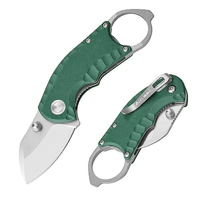 FLISSA 4" Small Folding Pocket Knife, Lightweight Green G10 Handle, EDC 8Cr13MoV Steel Blade, Carry Pocket Clip, Bottle Opener and Flat Head Screwdriver, Liner Lock 