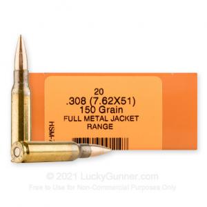 7.62x51 - 150 Grain FMJBT - HSM Training - 20 Rounds 837306001147