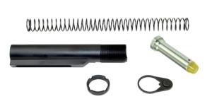 Sniper AR-15 Mil-Spec 6 Position Aluminum Buffer Tube Kit, 3oz Aluminum Buffer, 6 Position Buffer Tube, Castle Nut, Spring and End Plate, Black/Silver, AS5P02