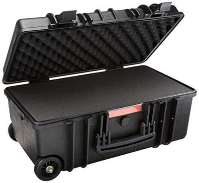 Amazon Basics Hard Camera Case with Wheels, Large, Black, Solid, 22"L x 14"W x 9.8"H WXD0582WD