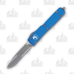 Microtech Ultratech Apocalyptic S/E Out-the-Front Automatic Knife (Partially Serrated, Blue) 121-11APBL