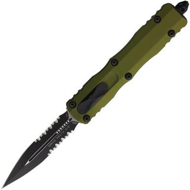 Microtech Dirac Delta OTF Automatic 3.8" Knife Partially Serrated Black D/E Olive Drab Green AUMT2272OD