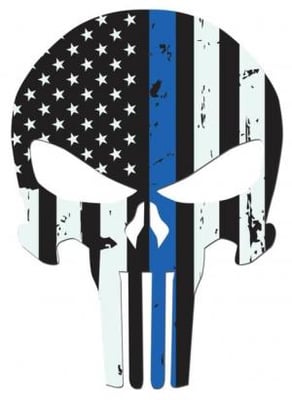 United States Tactical Sticker - Thin Blue Line Skull, BS-767 BS767