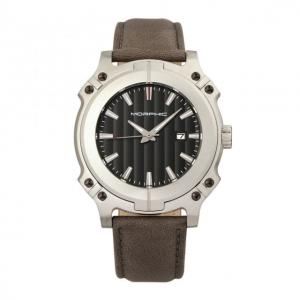 Morphic Morphic M68 Series Leather-Band Watch w/ Date, Silver/Grey, MPH6802