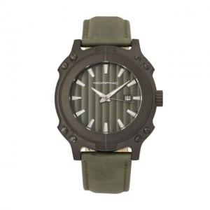 Morphic Morphic M68 Series Leather-Band Watch w/ Date, Black/Olive, MPH6806