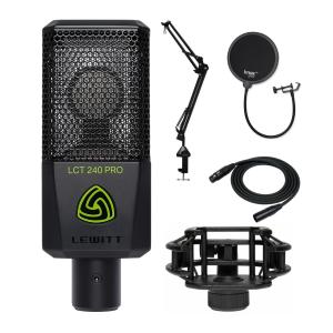 Lewitt LCT 240 PRO Condenser Microphone Bundle, Shock Mount, Boom Arm, Pop Filter, XLR Cable in Black