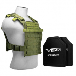 NCStar BPCVPCF2995G-A Fast Plate Carrier with 10" x 12" Level III+ PE Shooter's Cut 2X Hard Ballistic Plates, Green
