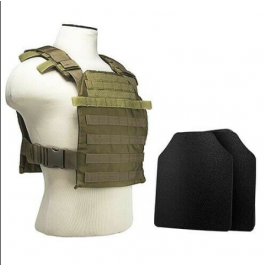NCStar BPCVPCF2995T-A Fast Plate Carrier with 10" x 12" Level III+ PE Shooter's Cut 2X Hard Ballistic Plates, Tan