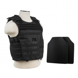NCStar BUCCVPCVX2963B-A Expert Plate Carrier, 10"x12" Level IIIA Shooters Cut 2x Hard Ballistic Plates Black