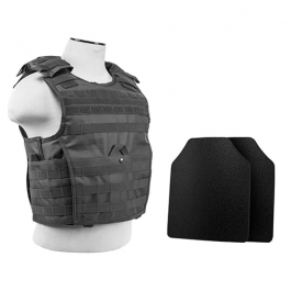 NCStar BUCCVPCVX2963U-A Expert Plate Carrier, 10"x12" Level IIIA Shooters Cut 2x Hard Ballistic Plates Urban Gray
