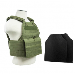 NCStar BUCCVPCV2924G-A Plate Carrier Vest with 10"x12" Level IIIA Shooters Cut 2x Ballistic Panel Green