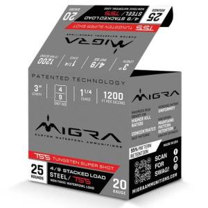 Migra TSS Waterfowl 20 Gauge Ammo 3" #4 and #9 Steel and Tungsten Shot 1-1/4 oz Box of 25 850060794117 Free Shipping with $100 