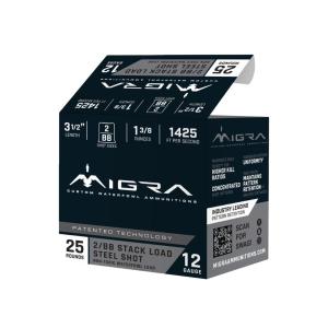 Migra Steel Waterfowl Stacked Shotshells 12ga 3.5" 1-3/8oz 1425 fps #2 & #BB 25/ct ERM12LSS2BB 
