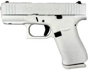 Glock PX4350204NFRST G43X Sports South Exclusive Slim Sub-Compact 9mm Luger 10+1 3.41" Black GMB Barrel Frost Glitter Cerakote Serrated Steel Slide Frost Cerakote Polymer Frame With Beavertail Textured Polymer Grip Ambidextrous 