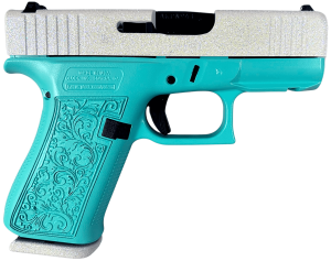 Glock PX4350204NFEREB G43X MOS Sports South Exclusive Slim 9mm Luger 10+1 3.41" Black GMB Barrel  Frost Glitter Cerakote Steel MOS Cut/Serrated Slide  Robin Egg Blue Cerakote Polymer Frame w/Beavertail & Grip  Ambidextrous
