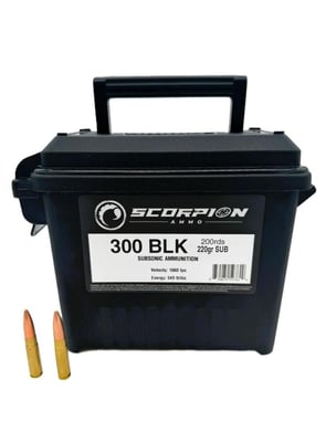 Scorpion Ammo 300 Blackout 220gr Subsonic FMJ 200rd + Ammo Can 300B220-SUB200 