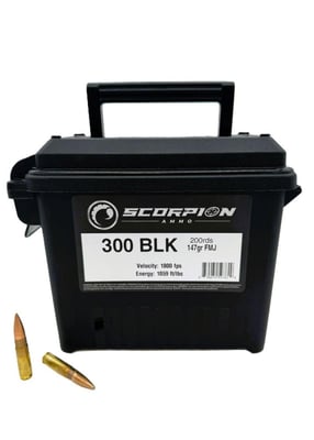 Scorpion Ammunition 300 Blackout 147gr, 200 Rounds, Ammo Can 850074597629