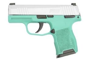 SIG SAUER P365 Micro Compact 9mm Pistol with Robins Egg Blue Cerakote Frame and Silver Cerakote Slide (Manual Safety) ACG-00898