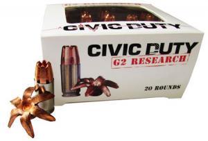 G2R Research Civic Duty Centerfire Handgun Ammo Brass  45 ACP  168 Grain 20 rounds per box  25 boxes per case 851412006179