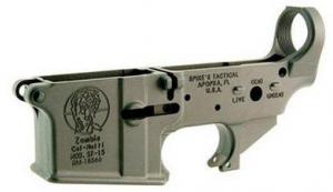 Spikes Tactical AR15 Stripped Lower Receiver W/Zombie Logo &amp; Bullet Markings Black 855319005006