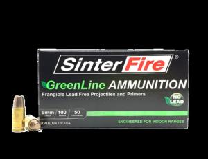 SinterFire GreenLine 9 mm Luger 100 Grain Frangible Brass Cased Pistol Ammo, 50 Rounds, 856086004711 856086004711