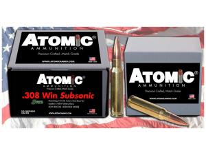 Atomic Match Ammunition 308 Winchester Subsonic 175 Grain Hollow Point Boat Tail Box of 100 - 762488