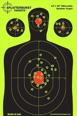 Splatterburst Targets 12"x18" Silhouette Splatter Target Easily See Your Shots Burst Bright Fluorescent Yellow Upon Impact Made in USA (25 Pack) 858787004151